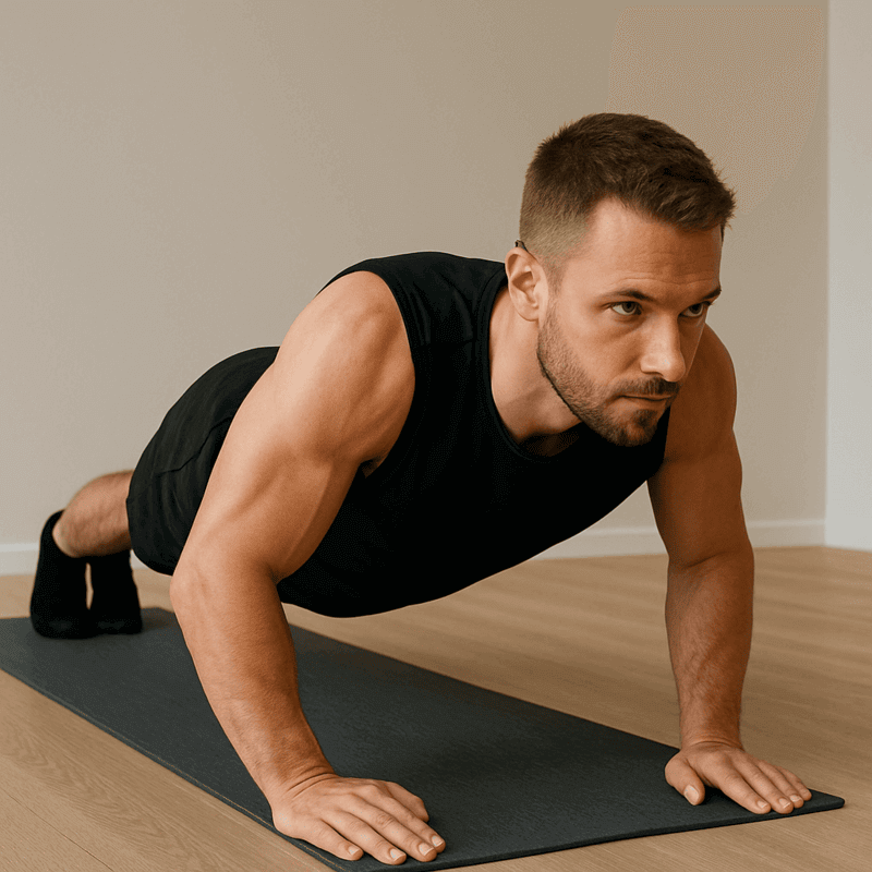 Person macht engen Liegestütz mit Händen in Diamantform